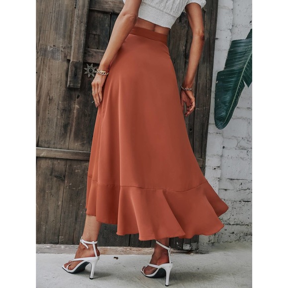 Solid minimalist Wrap Hem Tie Side high low midi skirt - Picture 3 of 11